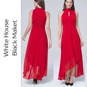 White House Black Market Pink Halter Maxi Dress w/ Tie Neck & Open Back | Size 8